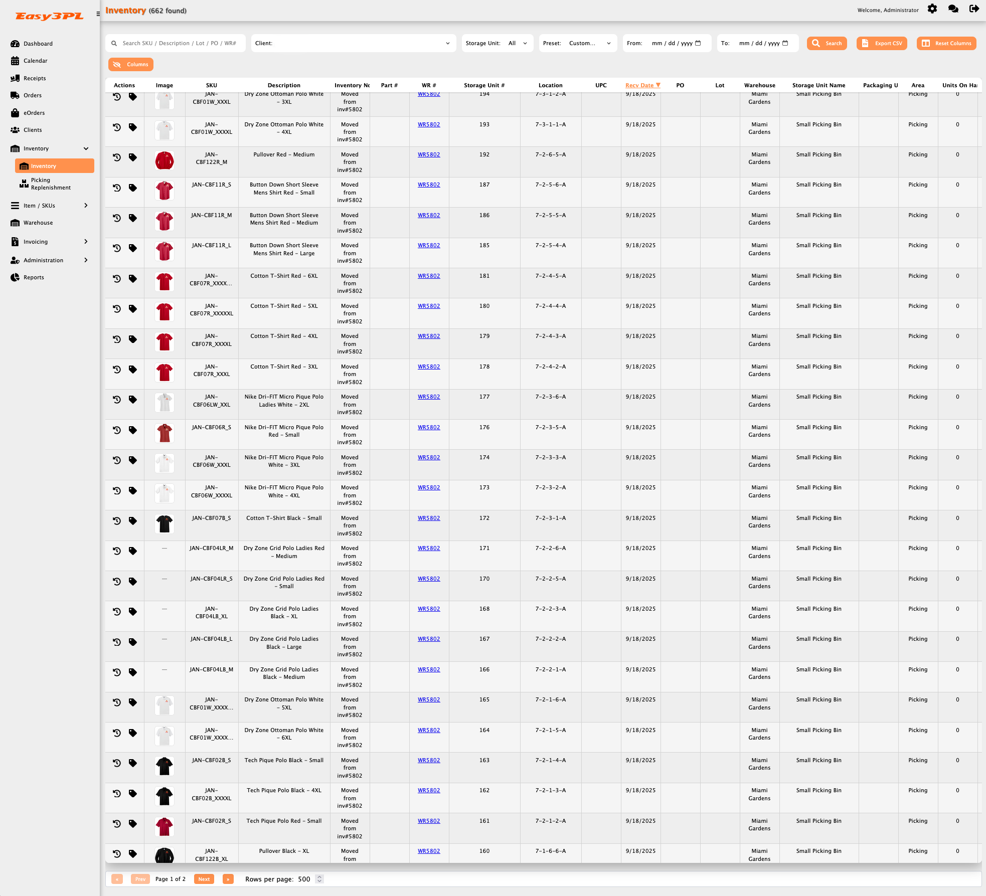 Easy3PL Inventory Management Interface